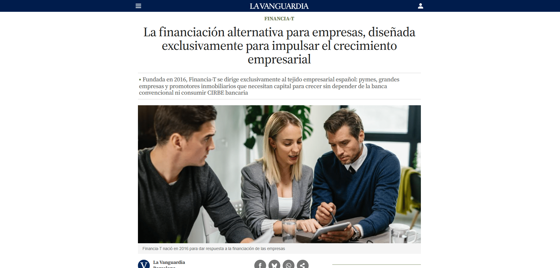 Financia-T en La Vanguardia